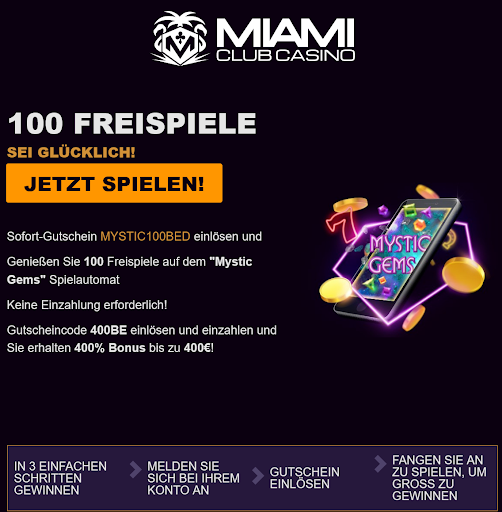 Miami Club Casino
                                                100 Free Spins